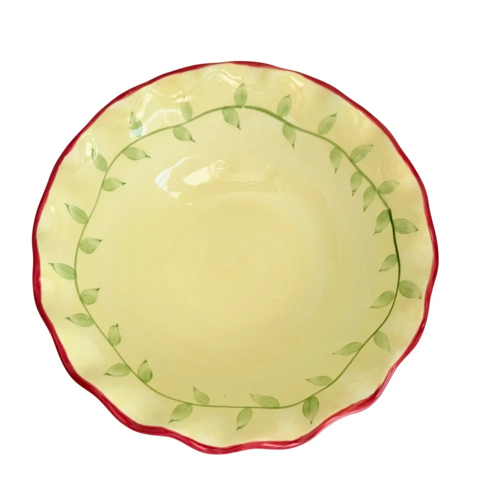 Pfaltzgraff Napoli Pasta Bowl 9 Inch Yellow Red Excellent Scalloped Hand Painted